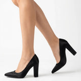 Siyah Saten Kadın Kalın Topuklu Ayakkabı MA-023