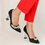 Siyah Saten Taş Detaylı Topuklu Ayakkabı RA-510
