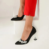 Siyah Saten Taş Detaylı Topuklu Ayakkabı RA-510
