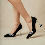 Siyah Saten Taş Detaylı Topuklu Ayakkabı RA-510