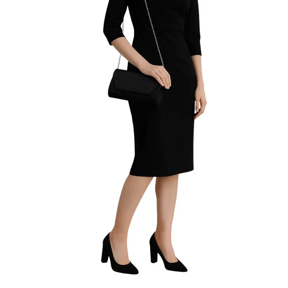 Siyah Saten Topuklu Ayakkabı Çanta Set RA-023 RUBRICA 