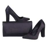 Siyah Saten Topuklu Ayakkabı Çanta Set RA-023 RUBRICA 