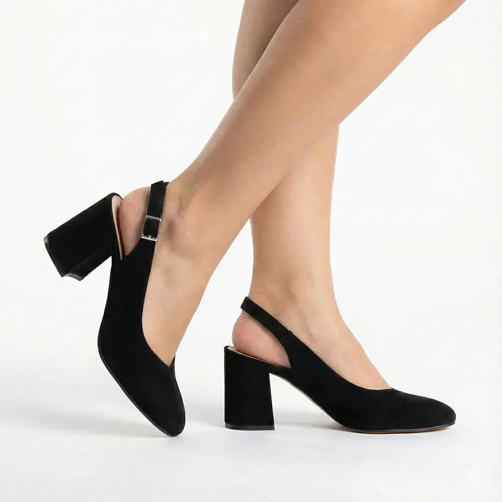 Black Suede Ankle Strap Chunky Heel Shoes MA-028