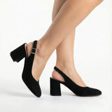 Black Suede Ankle Strap Chunky Heel Shoes MA-028