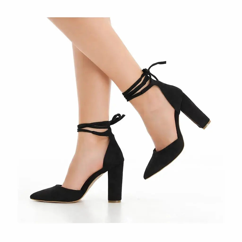 Siyah Süet İpli Topuklu Ayakkabı RA-040