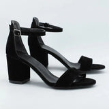 Siyah Süet Tek Bant Kalın Topuklu Ayakkabı MA-030