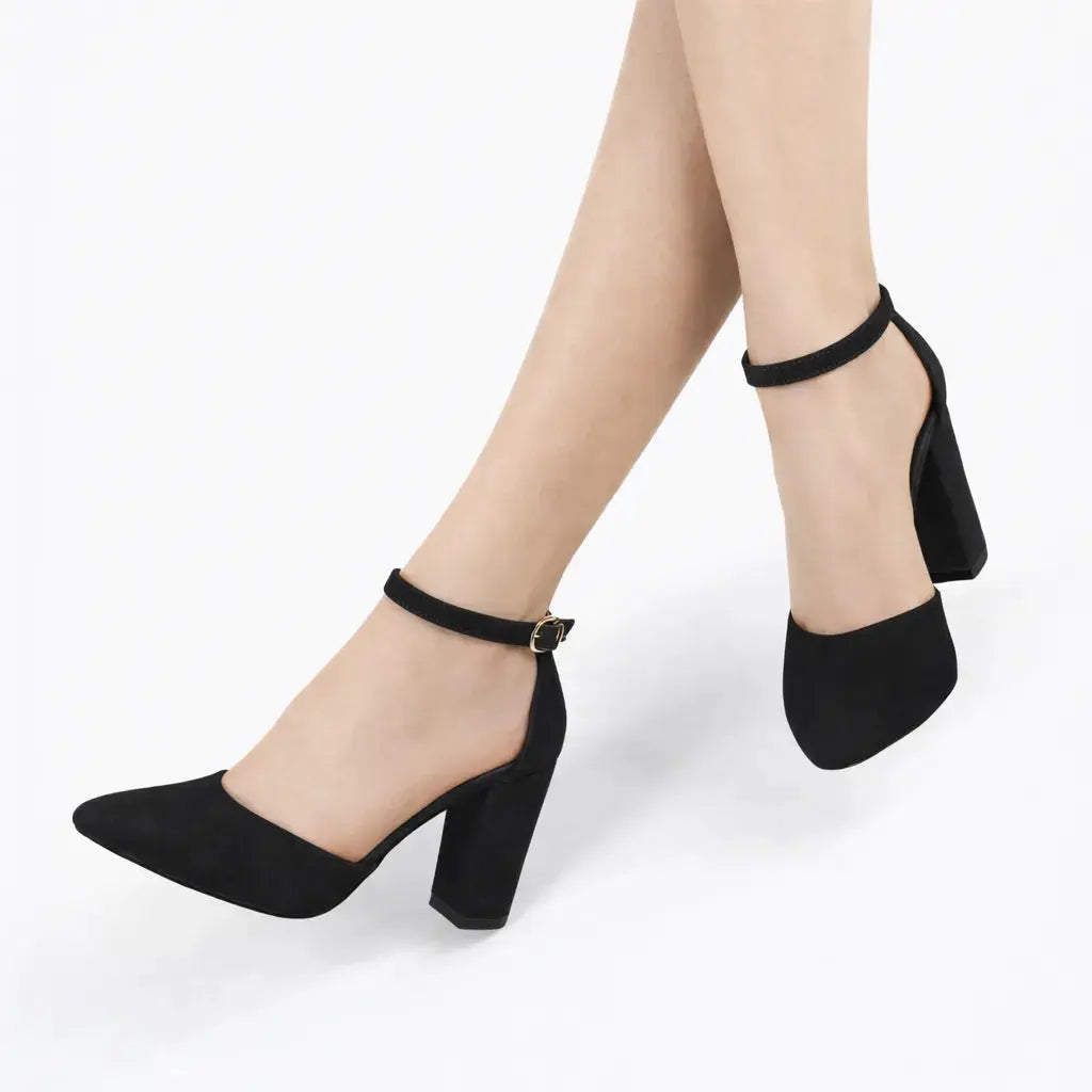 Siyah Süet Tek Bantlı Topuklu Ayakkabı RA-062