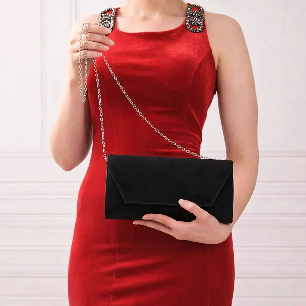Siyah Süet Zincirli Abiye Çanta SH-01 RUBRICA 