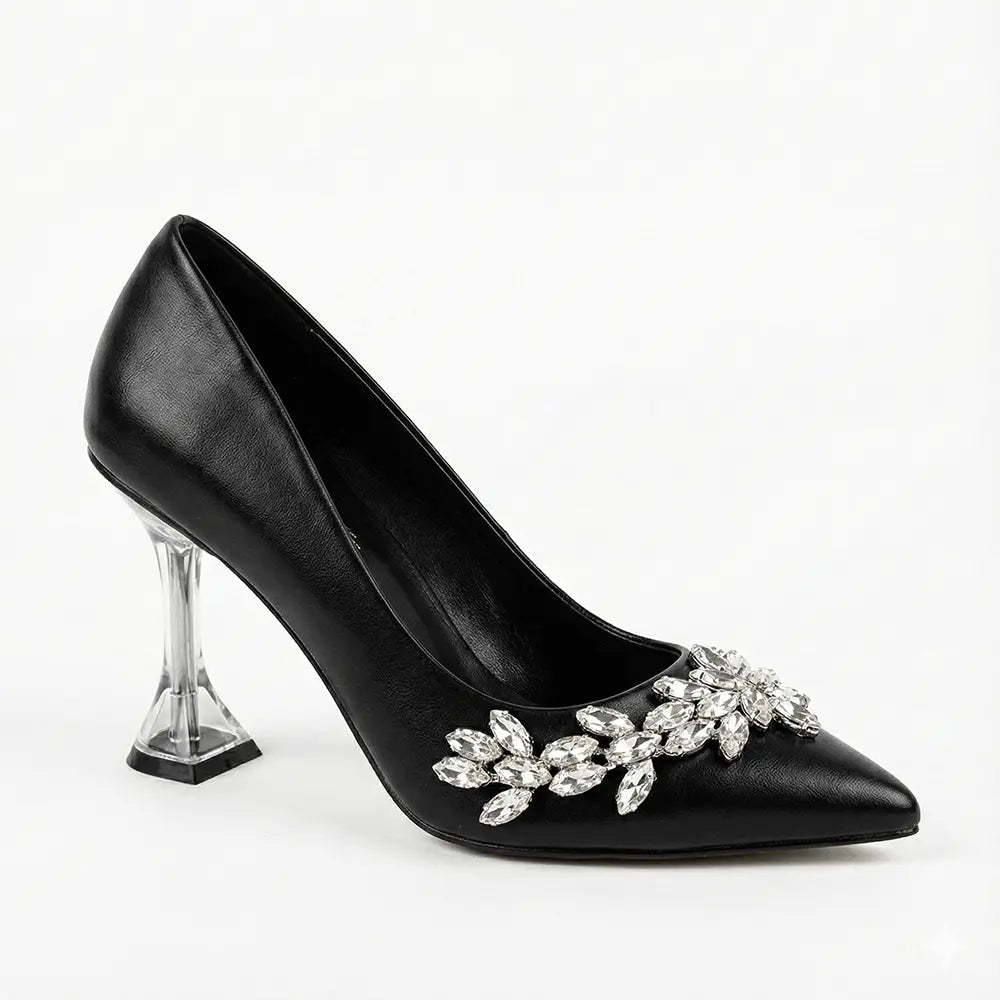 Siyah Taş Detaylı Topuklu Ayakkabı RA-510