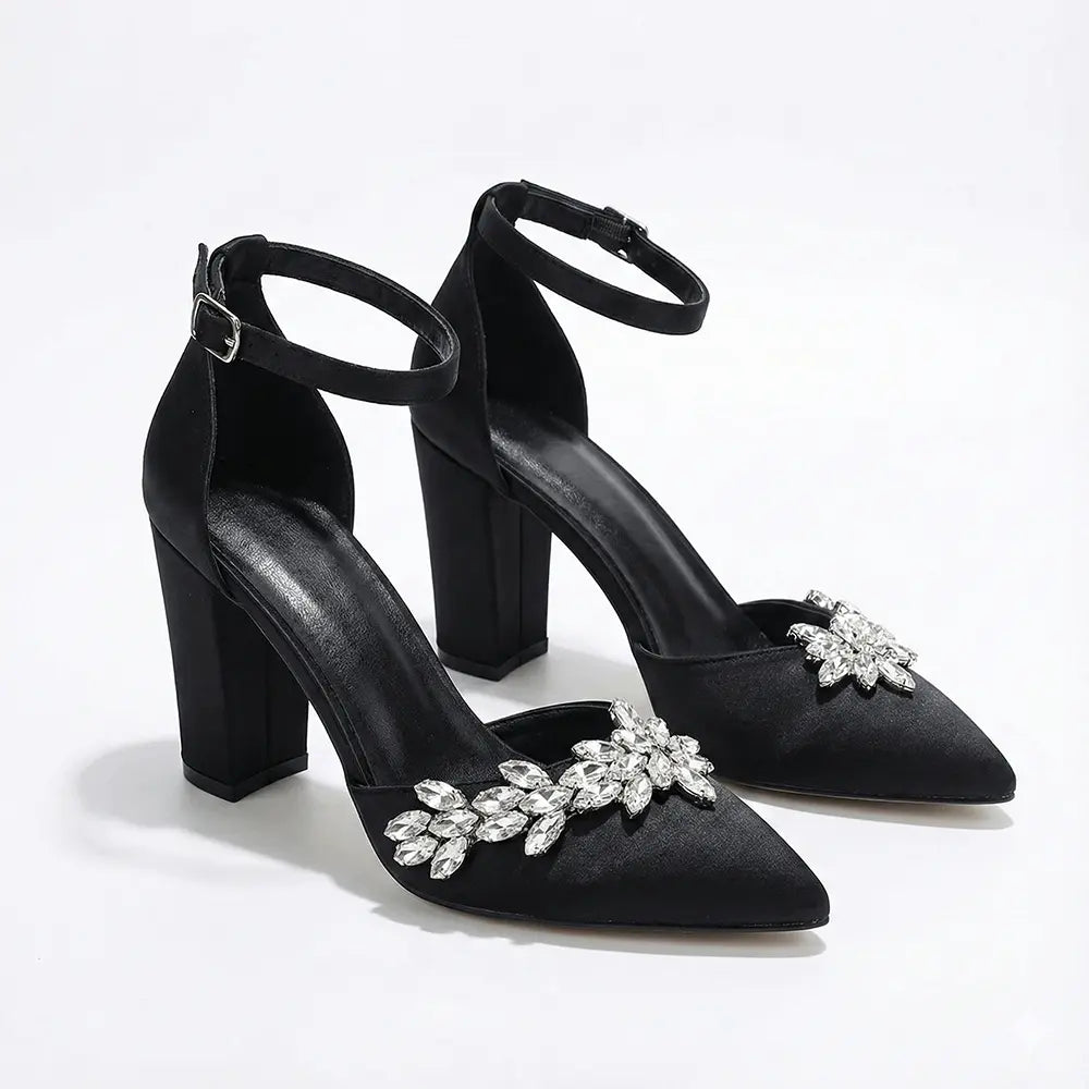 Siyah Taşlı Bilekten Bağlamalı Topuklu Ayakkabı RA-8001