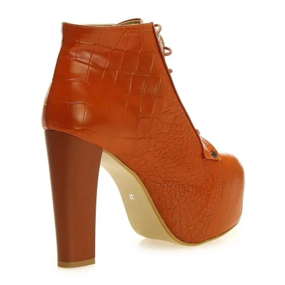 Taba Krokodil Kalın Topuklu Bağcıklı Platform Bot RA-010