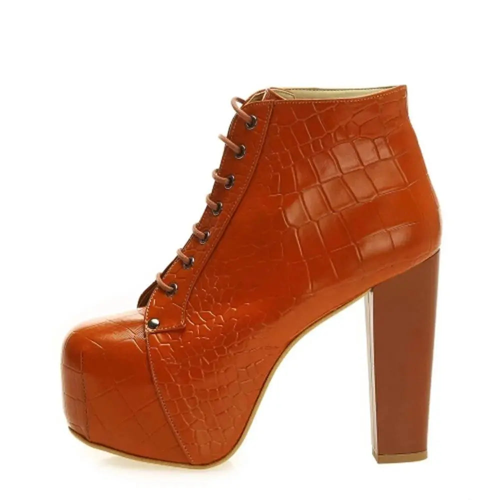 Taba Krokodil Kalın Topuklu Bağcıklı Platform Bot RA-010