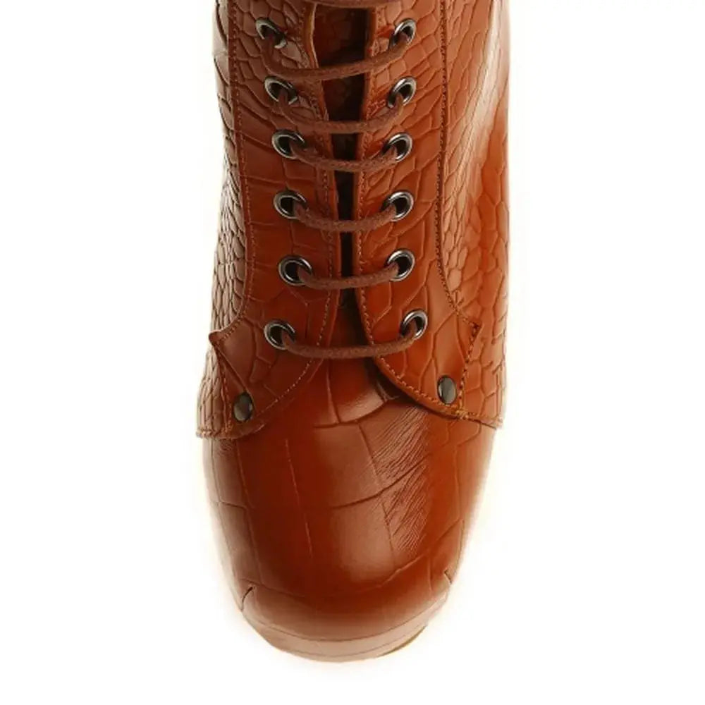 Taba Krokodil Kalın Topuklu Bağcıklı Platform Bot RA-010