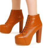 Taba Krokodil Kalın Topuklu Bağcıklı Platform Bot RA-010