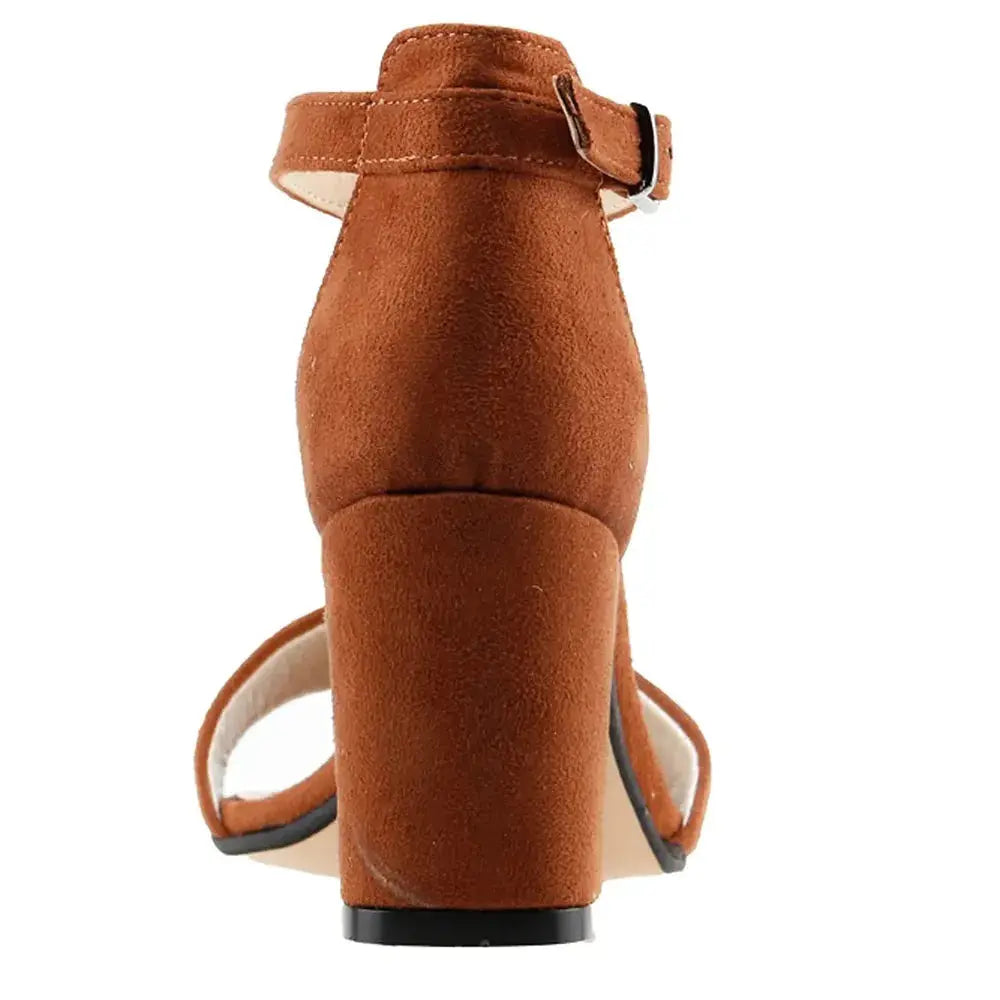 Taba Süet Tek Bant Kalın Topuklu Ayakkabı MA-030