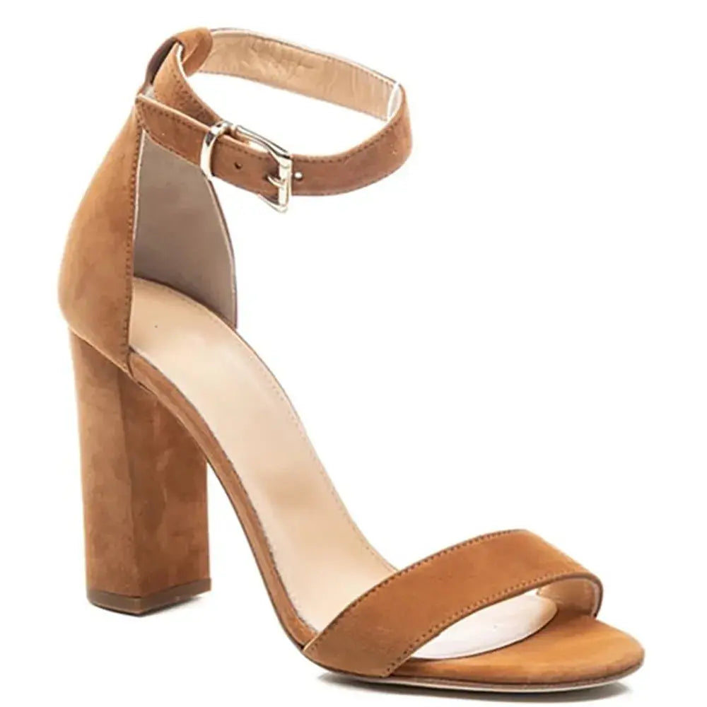 Taba Süet Tek Bant Kalın Topuklu Ayakkabı MA-030
