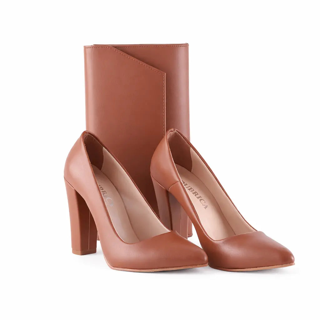 Taba Topuklu Ayakkabı Çanta Set RA-023 RUBRICA 