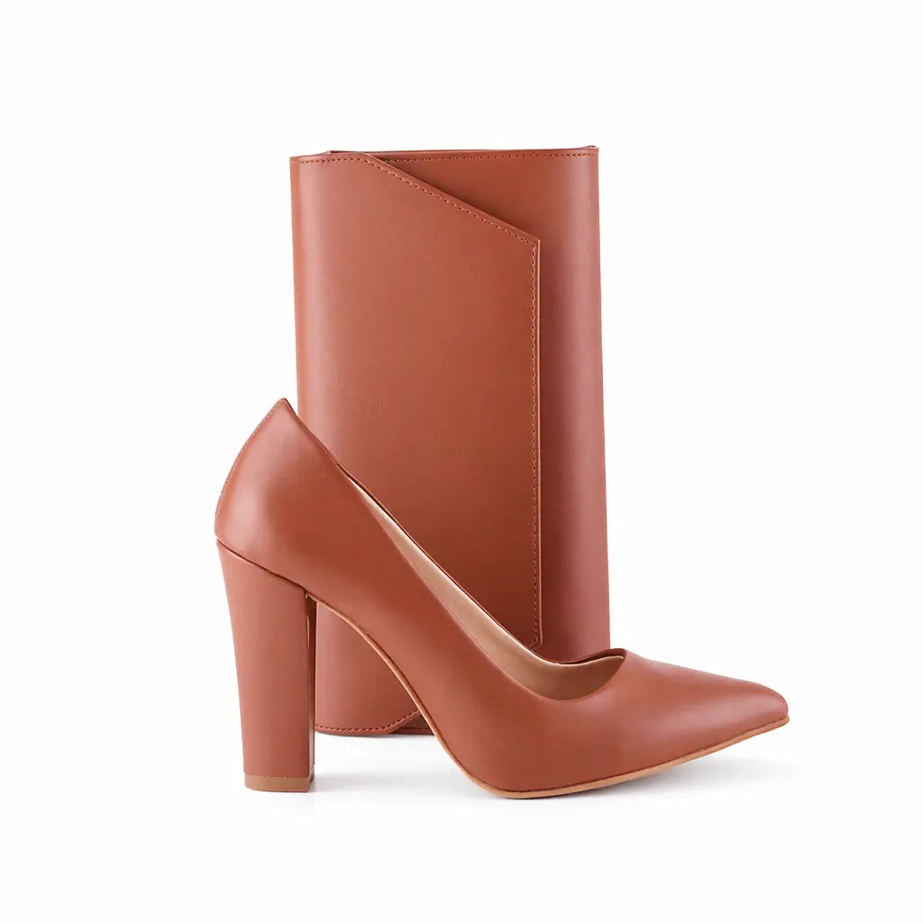 Taba Topuklu Ayakkabı Çanta Set RA-023 RUBRICA 