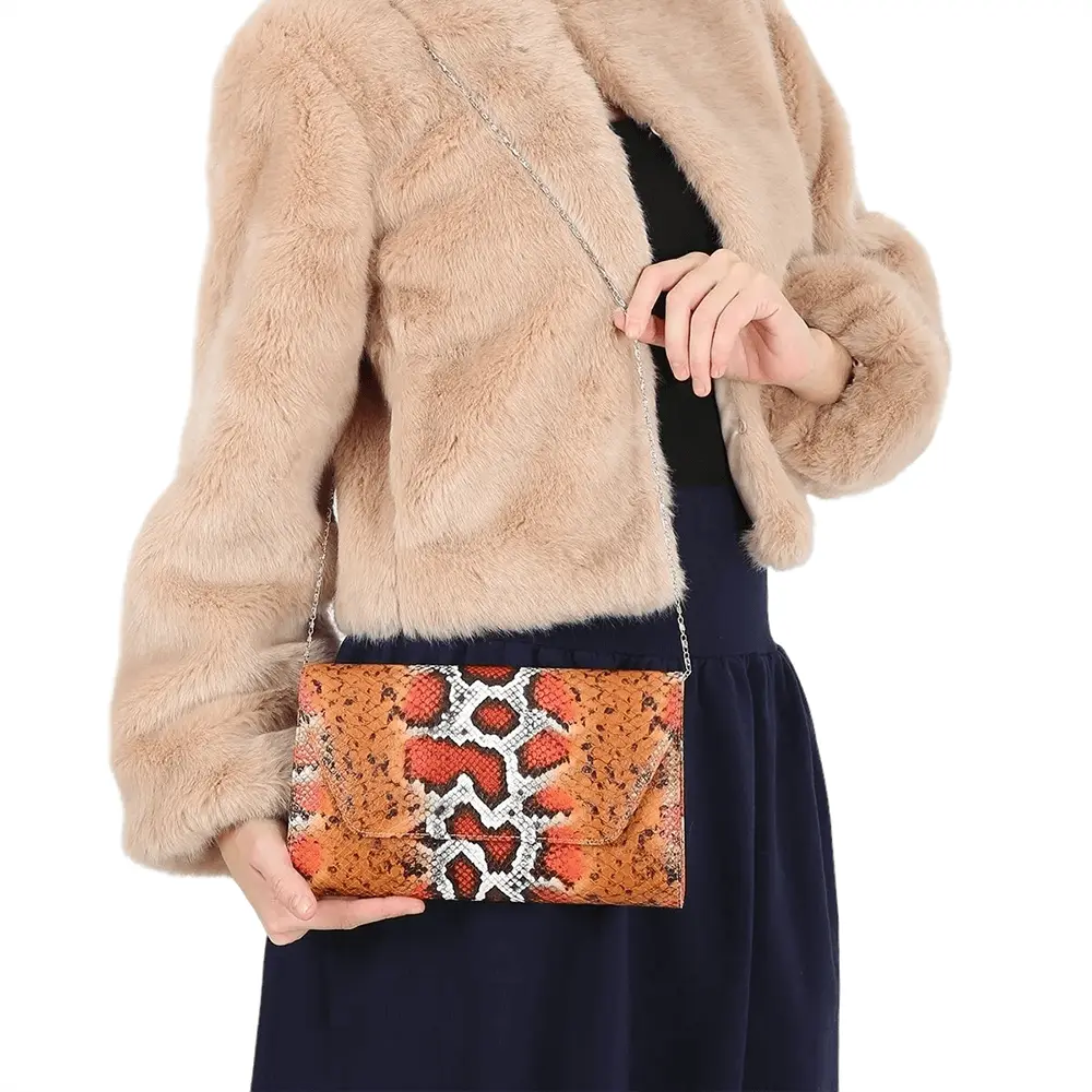 Turuncu Baskı Alçak Topuklu Ayakkabı Çanta Takım RA-017