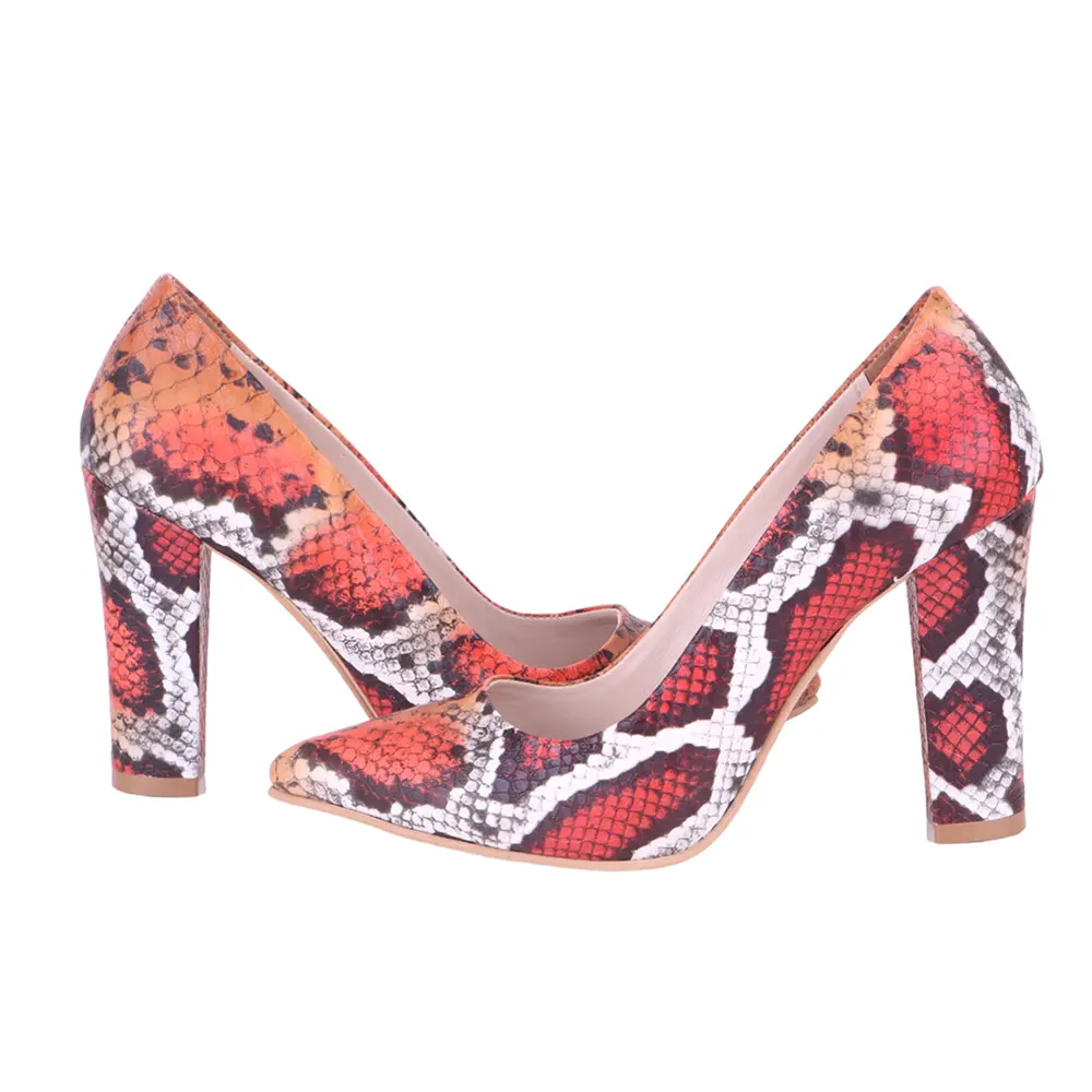 Turuncu Baskı Kadın Kalın Topuklu Ayakkabı MA-023 RUBRICA
