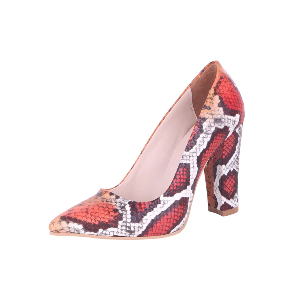 Turuncu Baskı Kadın Kalın Topuklu Ayakkabı MA-023 RUBRICA