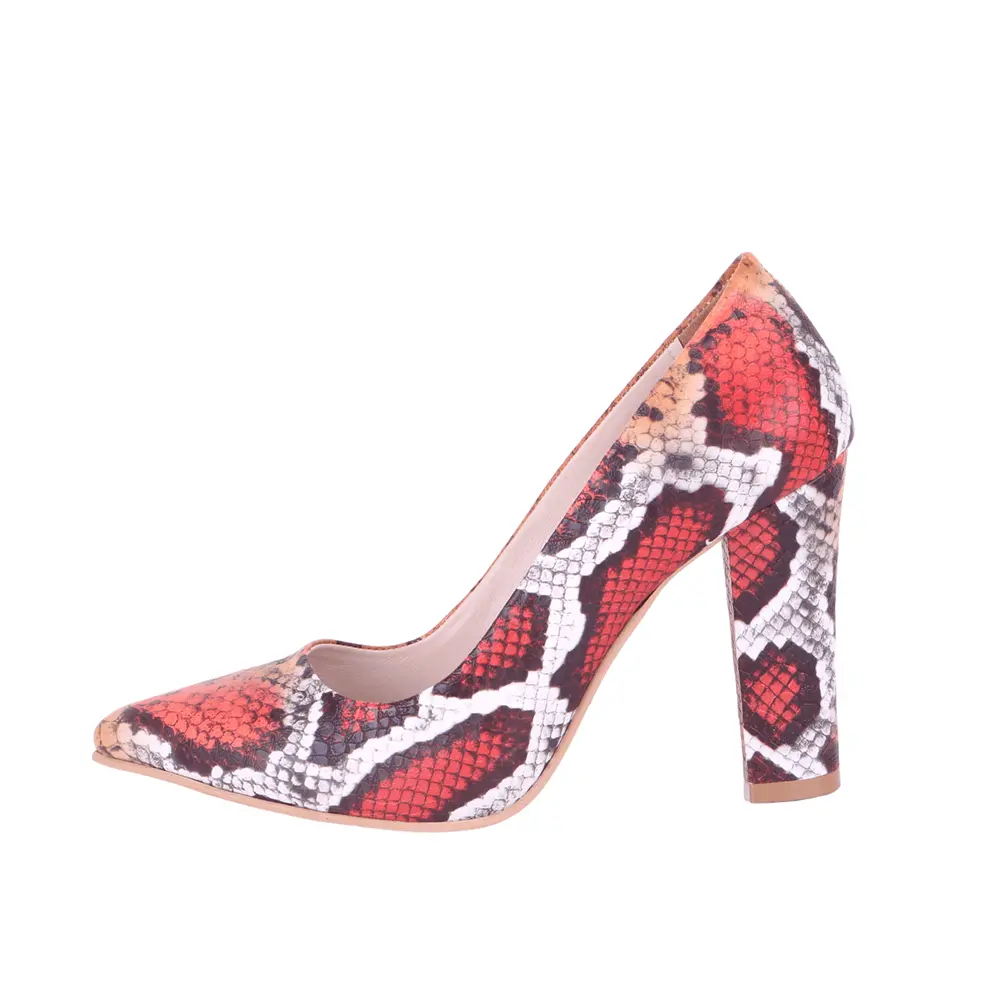 Turuncu Baskı Kalın Topuklu Ayakkabı Çanta Takım RA-023 RUBRICA 