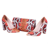 Turuncu Baskı Kalın Topuklu Ayakkabı Çanta Takım RA-023 RUBRICA 