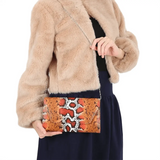 Turuncu Baskı Kalın Topuklu Ayakkabı Çanta Takım RA-023 RUBRICA 