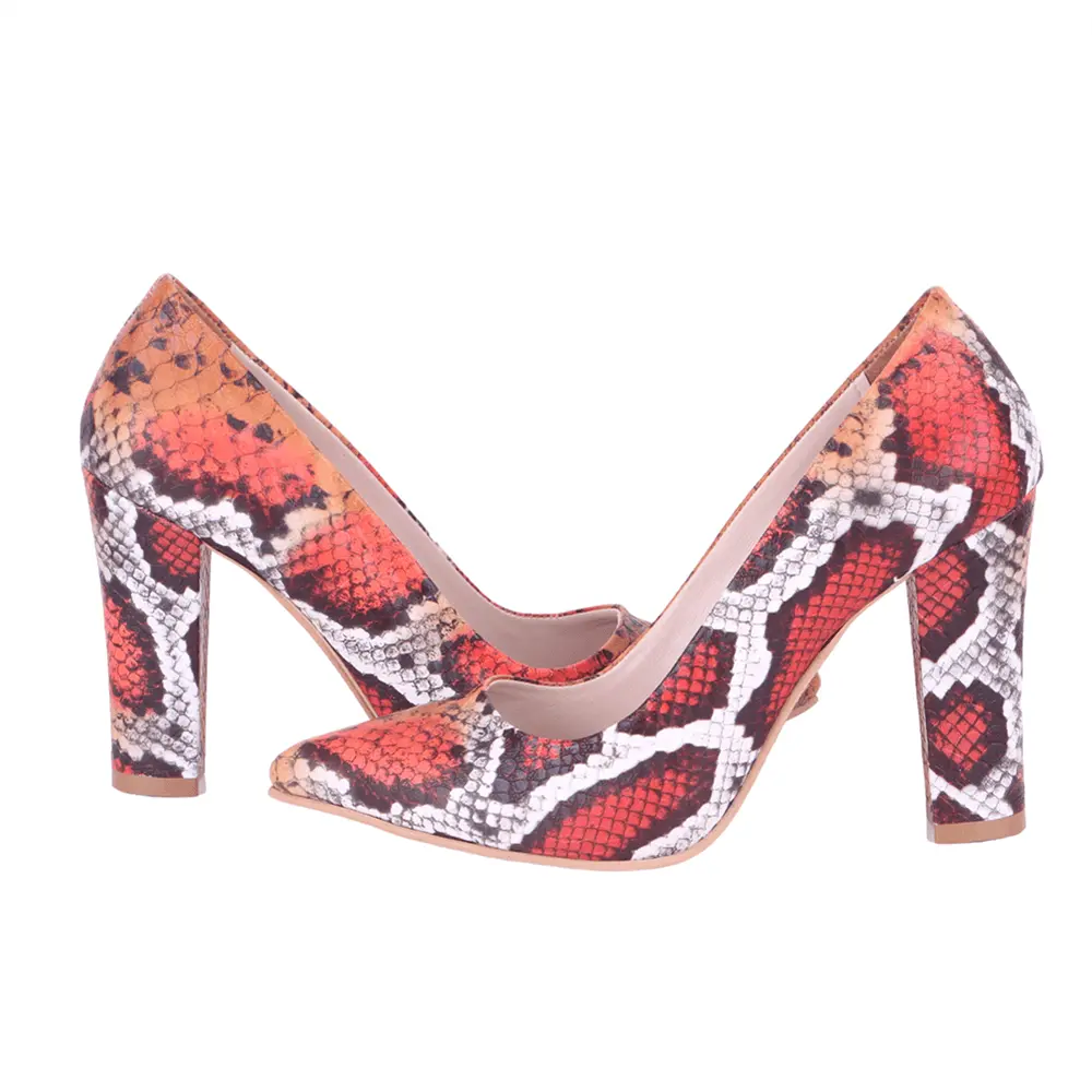 Turuncu Baskı Kalın Topuklu Ayakkabı Çanta Takım RA-023 RUBRICA 