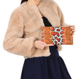 Turuncu Baskı Stiletto Ayakkabı Çanta Takım RA-021