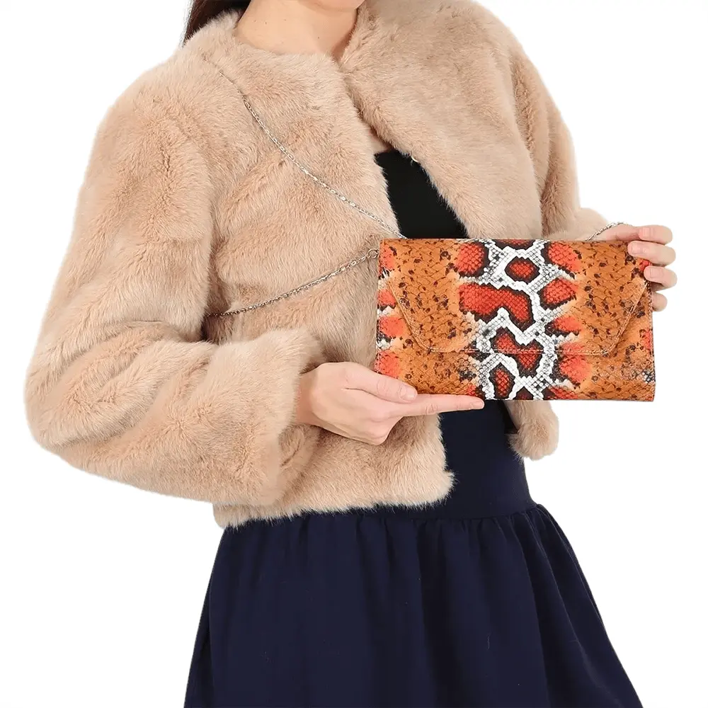 Turuncu Baskı Stiletto Ayakkabı Çanta Takım RA-021