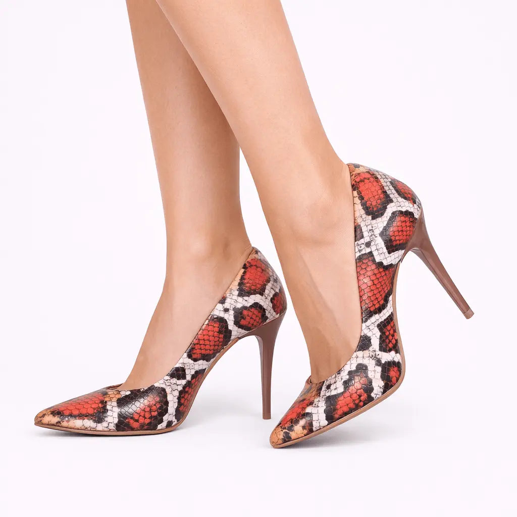 Turuncu Baskı Stiletto Ayakkabı Çanta Takım RA-021