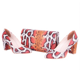 Turuncu Baskı Topuklu Ayakkabı Çanta Takım RA-024 RUBRICA 