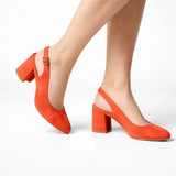 Turuncu Süet Bilekten Bağlamalı Kalın Topuklu Ayakkabı MA-028