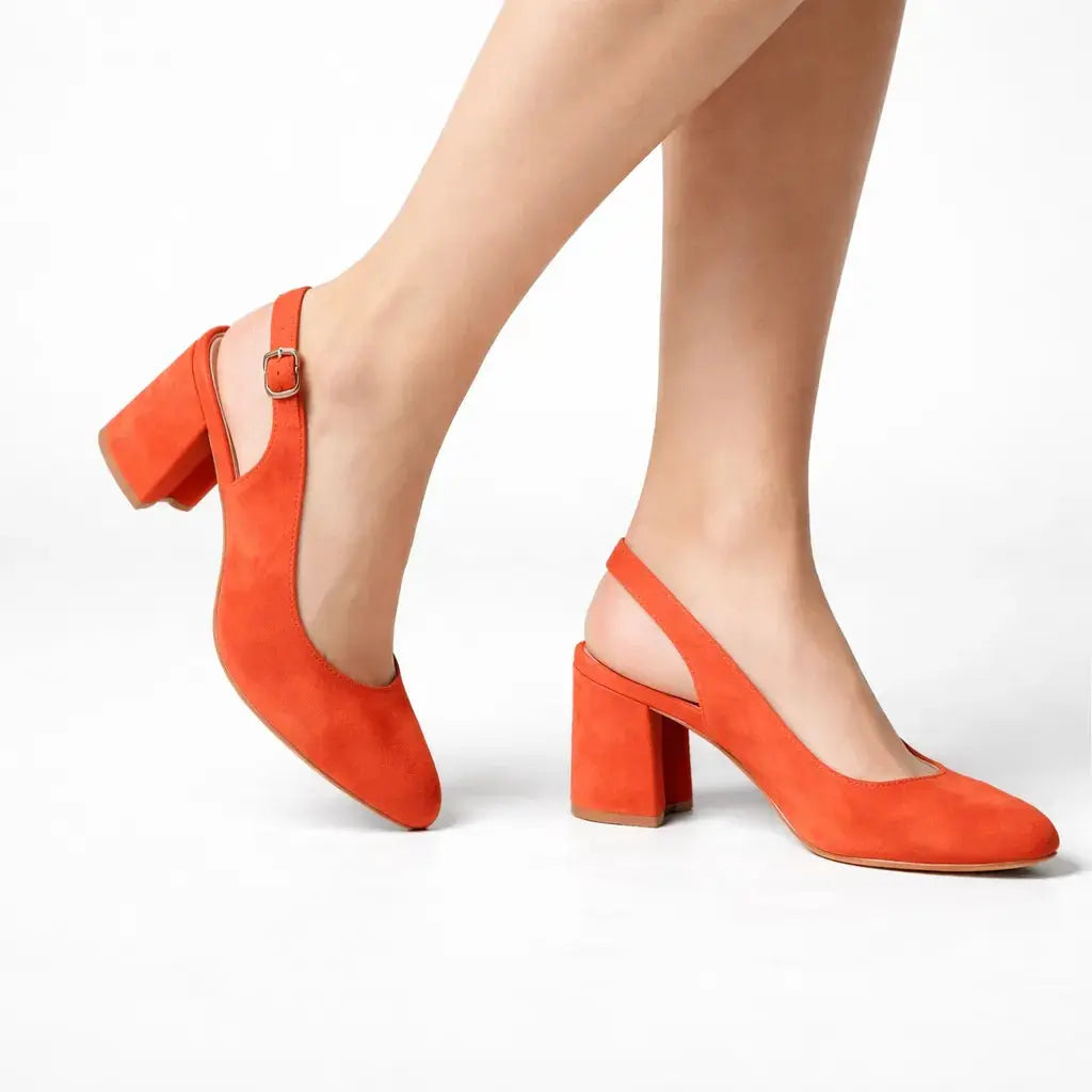 Turuncu Süet Bilekten Bağlamalı Kalın Topuklu Ayakkabı MA-028