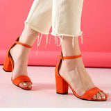 Turuncu Süet Tek Bant Kalın Topuklu Ayakkabı MA-030