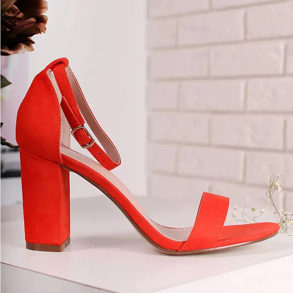 Turuncu Süet Tek Bant Kalın Topuklu Ayakkabı MA-030