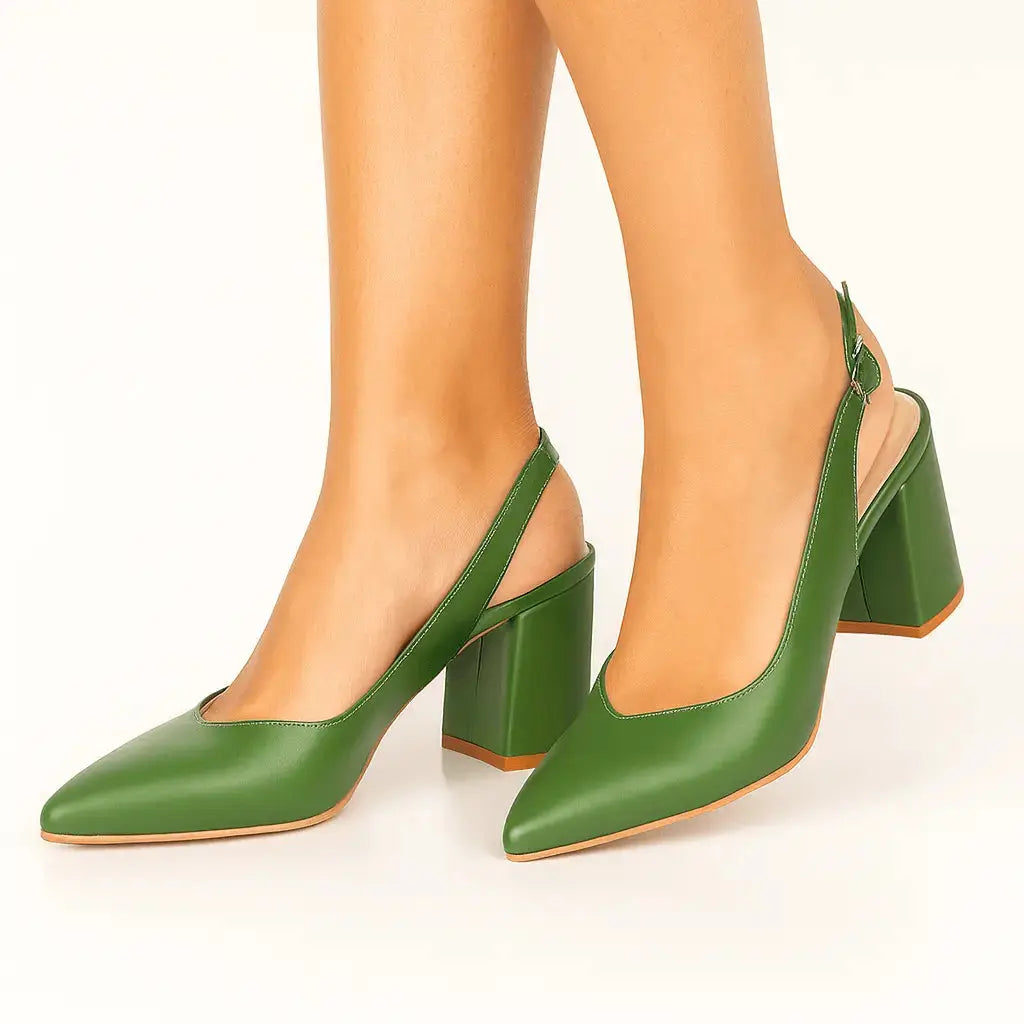 Yeşil Bilekten Bağlamalı Kalın Topuklu Ayakkabı MA-028
