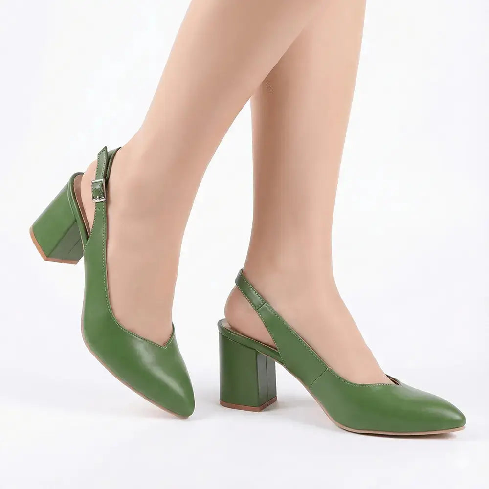 Yeşil Bilekten Bağlamalı Kalın Topuklu Ayakkabı MA-028
