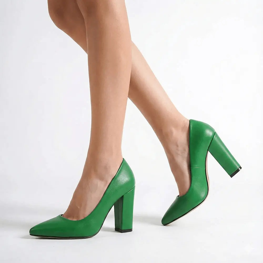 Yeşil Kadın Kalın Topuklu Ayakkabı MA-023
