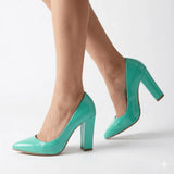 Yeşil Rugan Kadın Kalın Topuklu Ayakkabı MA-023