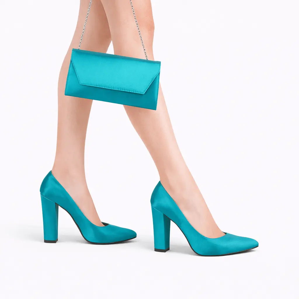 Yeşil Saten Topuklu Ayakkabı Çanta Set RA-023 RUBRICA 