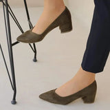 Yeşil Süet Alçak Topuklu Ayakkabı RA-162