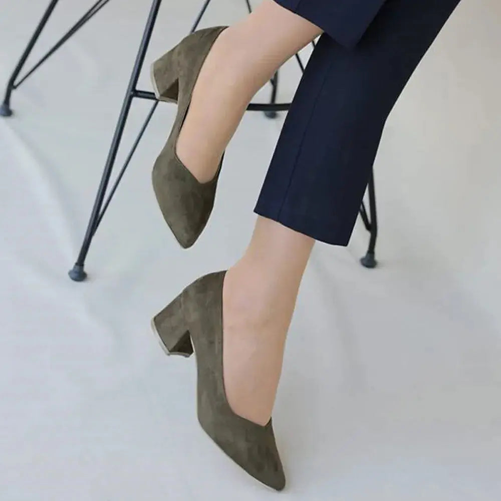 Yeşil Süet Alçak Topuklu Ayakkabı RA-162