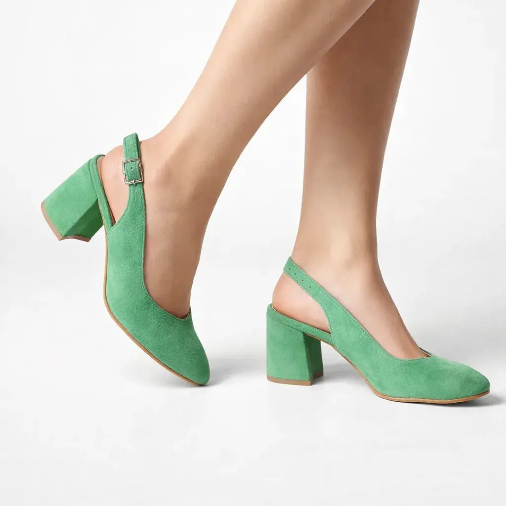 Yeşil Süet Bilekten Bağlamalı Kalın Topuklu Ayakkabı MA-028