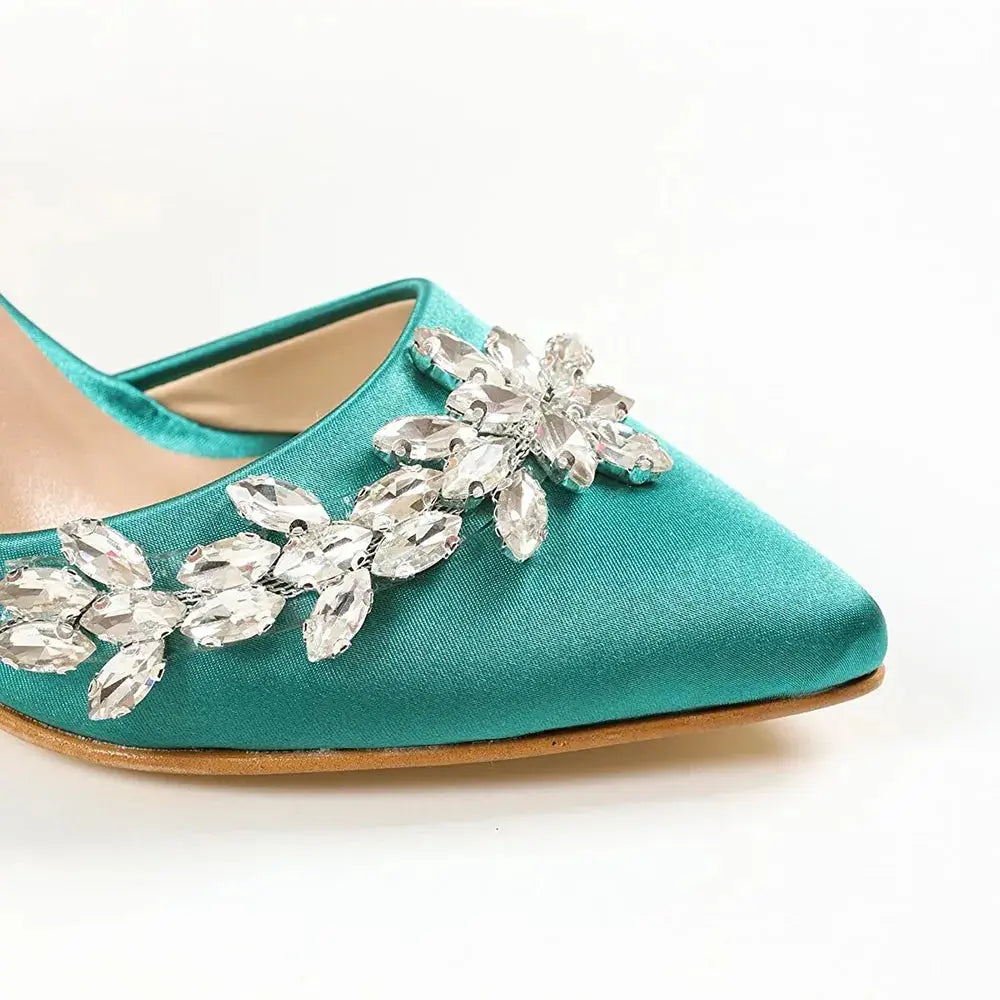 Yeşil Taşlı Bilekten Bağlamalı Topuklu Ayakkabı RA-561