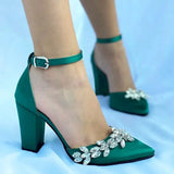 Yeşil Taşlı Bilekten Bağlamalı Topuklu Ayakkabı RA-8001