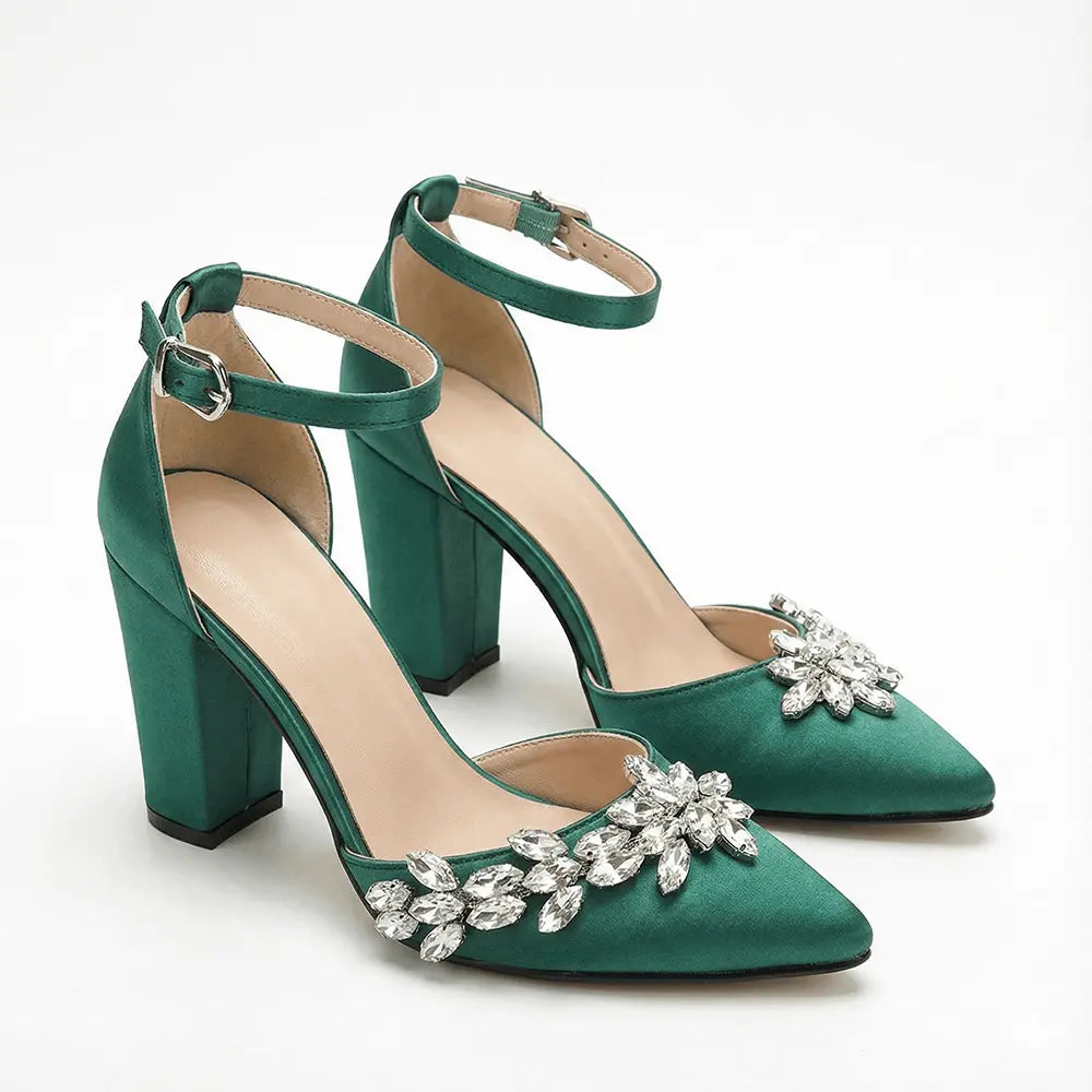 Yeşil Taşlı Bilekten Bağlamalı Topuklu Ayakkabı RA-8001