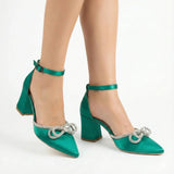 Yeşil Taşlı Kalın Topuklu Ayakkabı RA-032