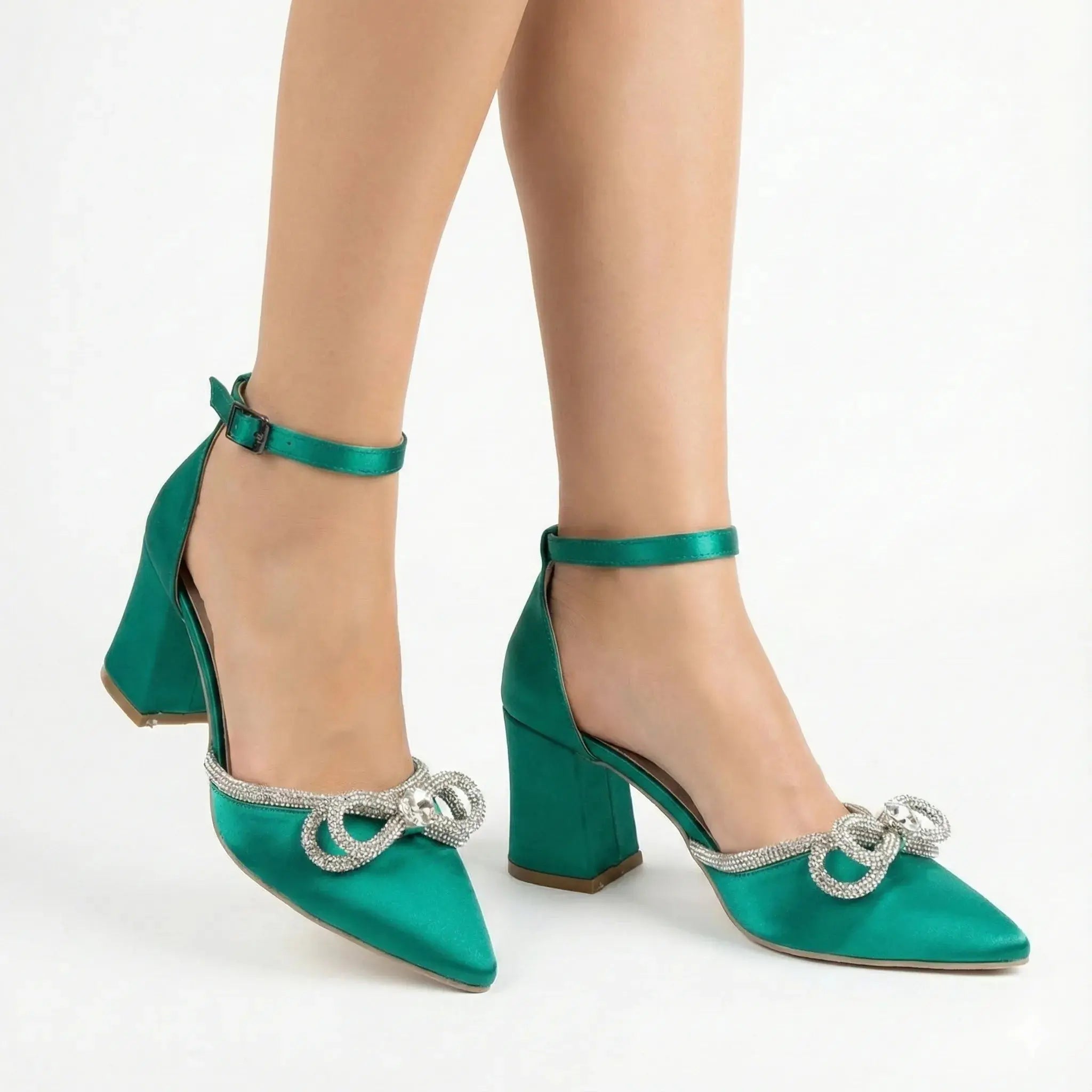 Yeşil Taşlı Kalın Topuklu Ayakkabı RA-032